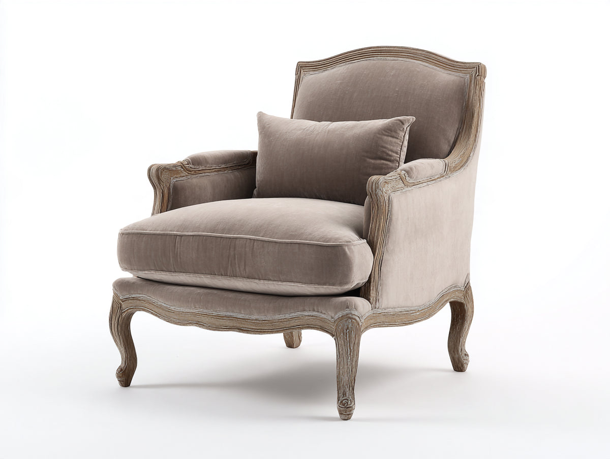 Sillón tapizado 85x90x100 cm - beige-marrón - estructura de madera - diseño clásico con respaldo alto