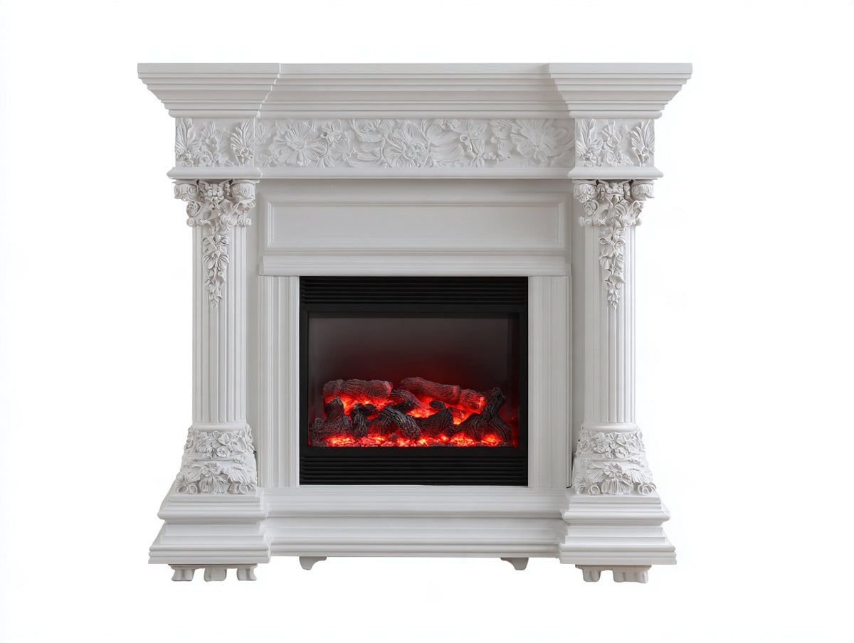 Chimenea eléctrica 120 x 35 x 110 cm - blanco - marco decorativo clásico con efecto de brasas