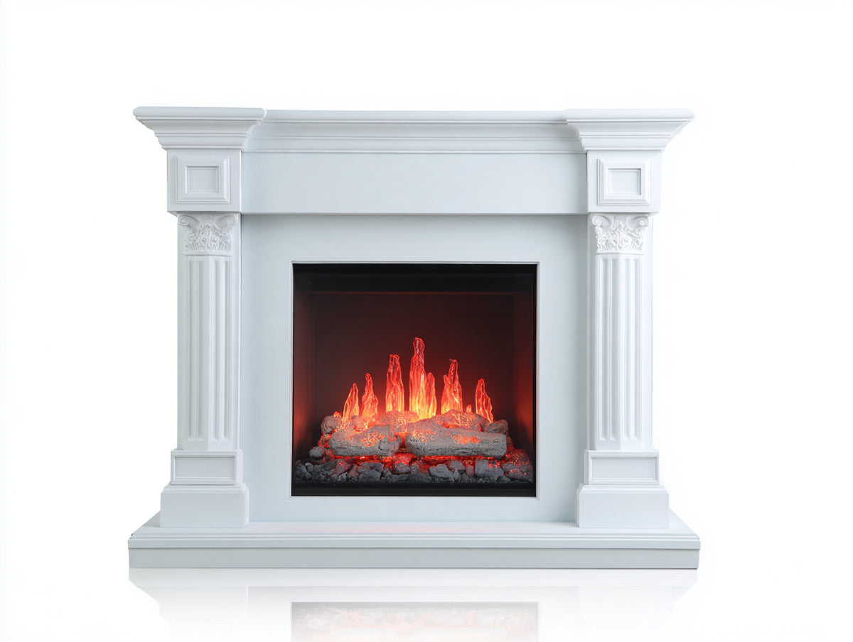 Chimenea eléctrica 125 x 35 x 115 cm - blanco - marco clásico con columnas decorativas