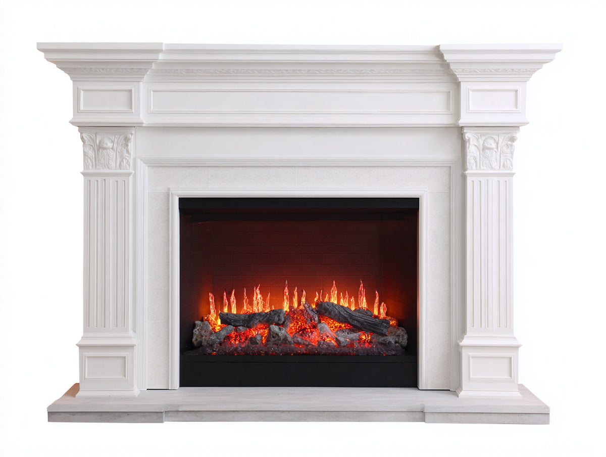 Chimenea eléctrica 150 x 40 x 125 cm - blanco - efecto de llama con diseño clásico de columnas