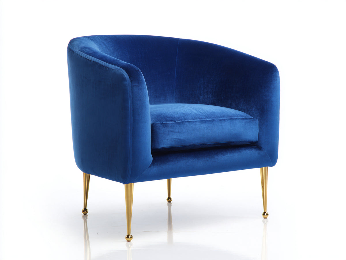 Sillón tapizado 85x80x80 cm - azul-dorado - respaldo envolvente - diseño moderno elegante