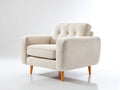 Sillón de tejido texturizado 90 x 85 x 82 cm - beige y madera natural - diseño moderno con respaldo capitoné