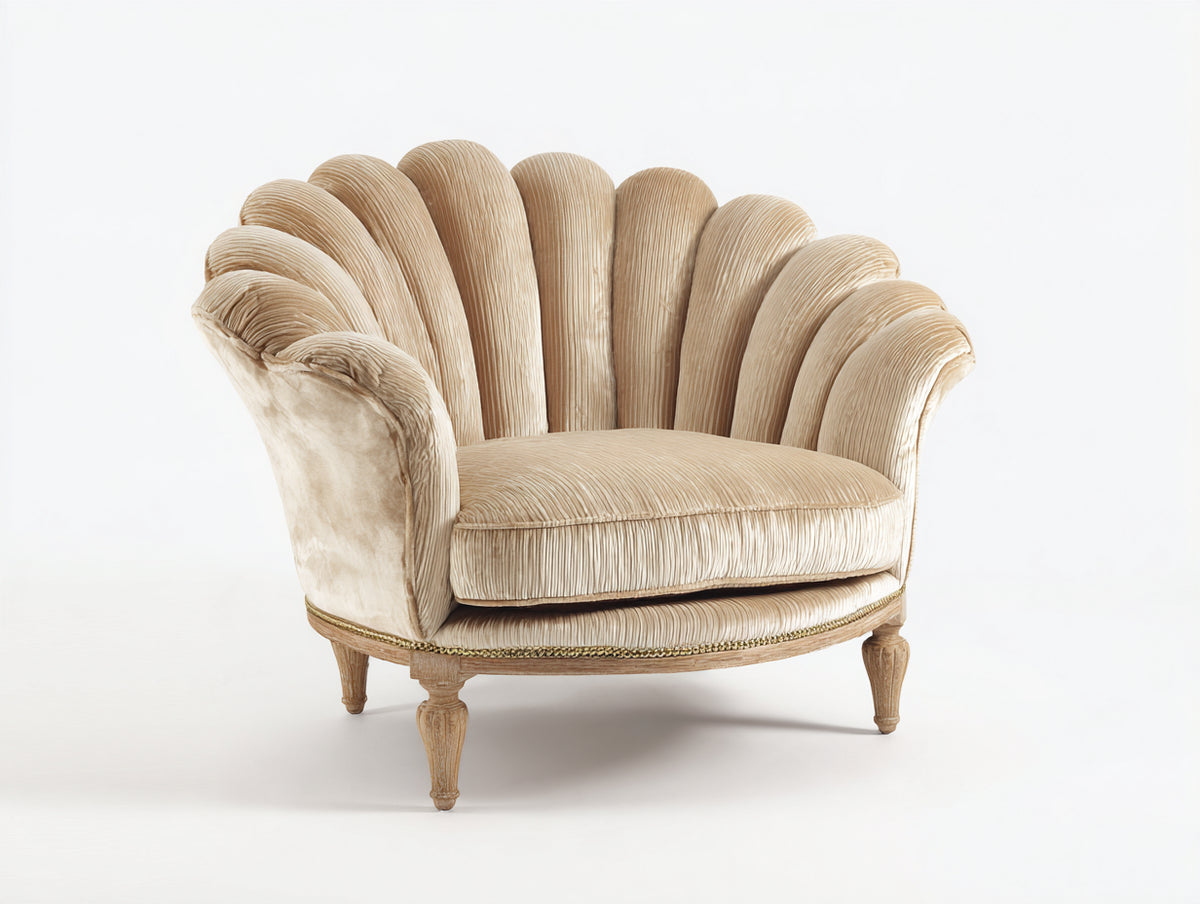 Sillón de tejido aterciopelado 100 x 85 x 85 cm - beige - diseño clásico con respaldo en forma de concha