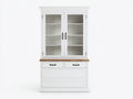 Librería 100 x 40 x 190 cm - blanco y madera natural - 2 puertas acristaladas y 4 cajones para salón