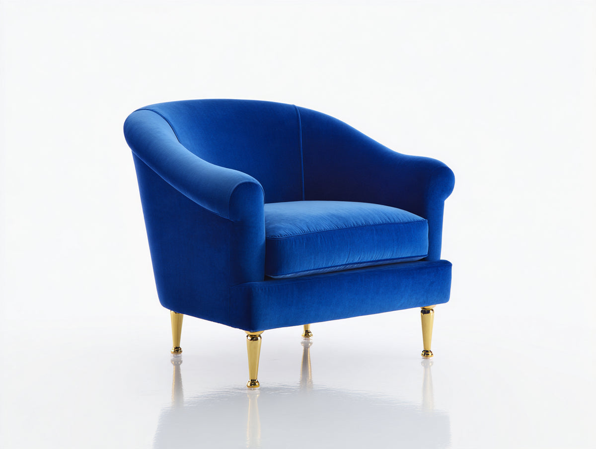 Sillón de terciopelo 85 x 80 x 82 cm - azul y dorado - diseño envolvente moderno