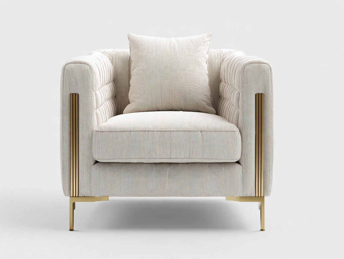 Sillón de tejido texturizado 95 x 85 x 80 cm - beige y dorado - diseño moderno con brazos acolchados