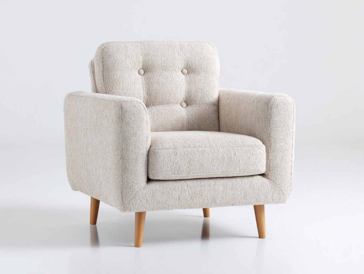 Sillón de tejido bouclé 86 x 80 x 84 cm - beige - respaldo capitoné y patas de madera