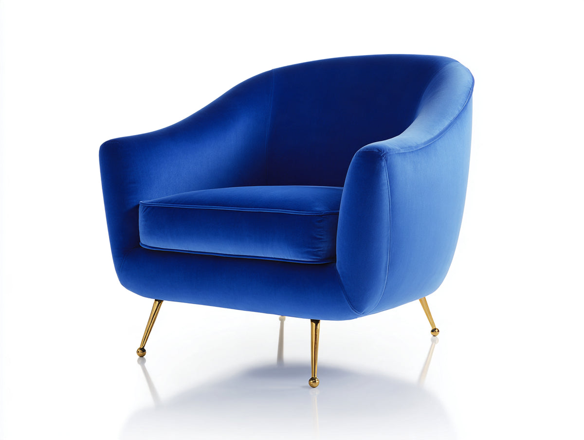 Sillón de terciopelo 88 x 80 x 82 cm - azul - diseño envolvente con patas doradas