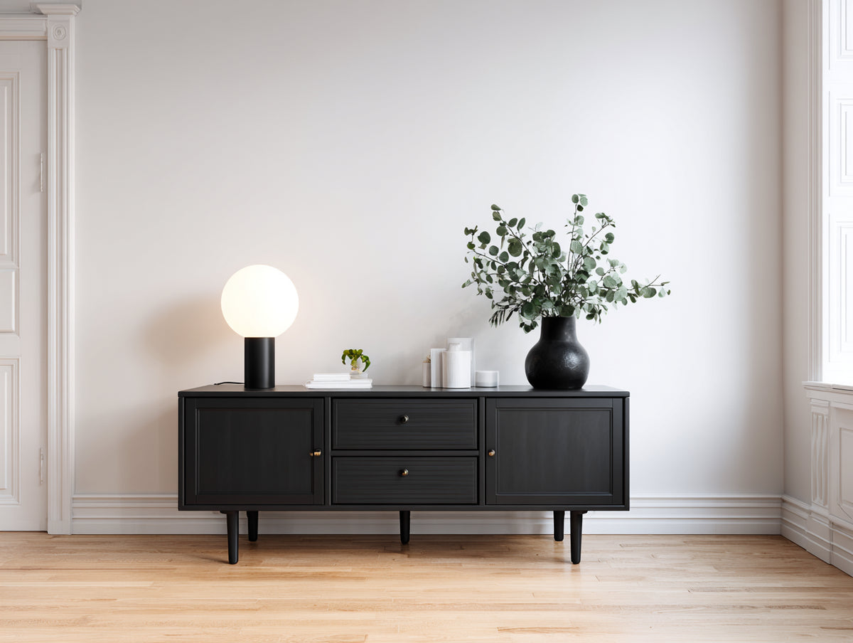 Mueble recibidor de madera 160 x 40 x 75 cm - negro - 2 puertas y 2 cajones
